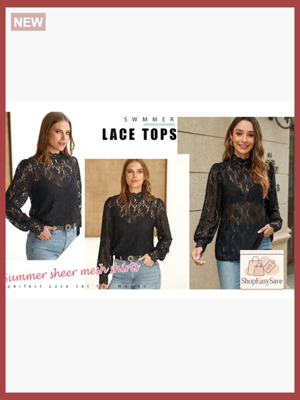 Sheer Lace Long Sleeve Blouse Set Elegant Feminine Vintage Chic Dressy Casual - Picture 6 of 7